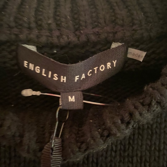 English Factory Woman’s Heart Pom Black Sweater Size Medium NWT - Picture 8 of 15